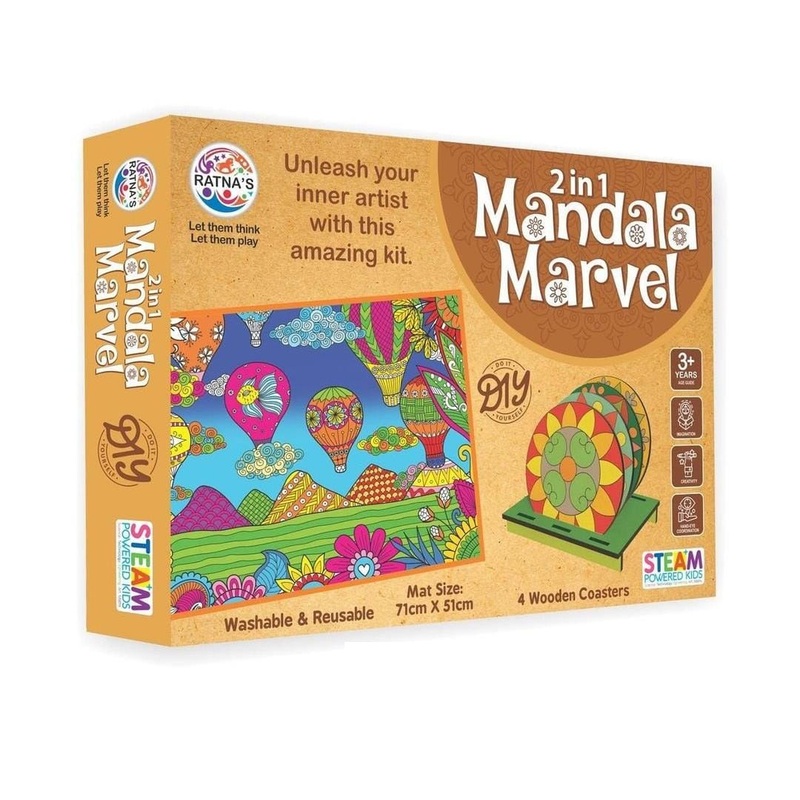 Ratnas 2 in 1 Wooden Coasters Mandala Marvel For Kids – Multicolor
