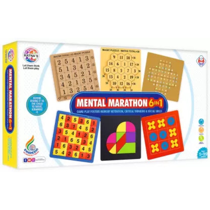 Ratnas Mental Marathon 6 in 1 Mind challenge Game Party & Fun Games Board Game – Multicolor