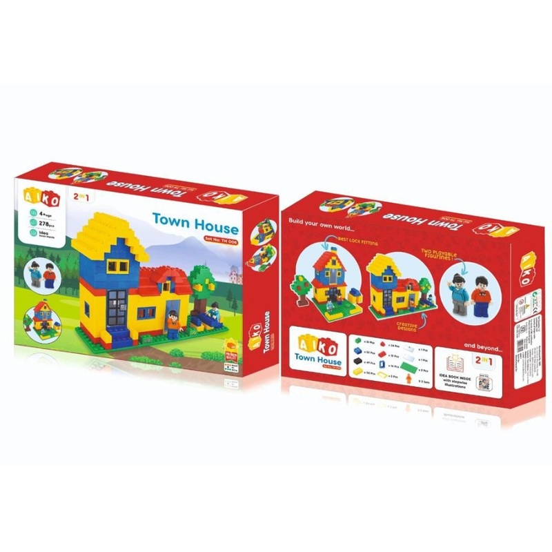 AIKO Town House Building Blocks for Kids (278 Pcs) – 2 in 1 DIY Building & Construction Blocks for Kids – Multicolor