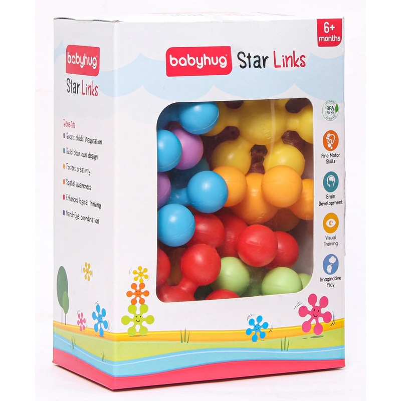 Babyhug Star Links 12 Pcs Colorful Toy| Interlocking Learning and Pre-School Educational Blocks| Improves Creativity And Construction Blocks For Kids| Promote Fine Motor Skills and Sensory Development| BIS Certified| 6 Months+