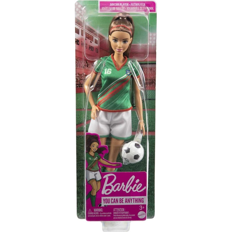 Barbie Soccer Fashion Doll with Brunette Ponytail, Colorful Uniform, Cleats & Tall Socks, Soccer Ball – Multicolor – Assorted