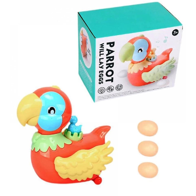 Battery Operated Parrot Laying Eggs Toy for Kids | 360 Degree Rotation | Light and Musical Toys for Kids | Bump and Go Walking Parrot for Kids