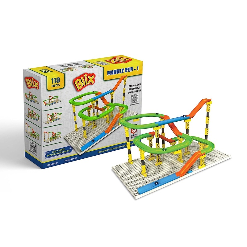 Blix Marble Run 1 Design & Build Your Own Track 118 pcs for Kids – Multicolor