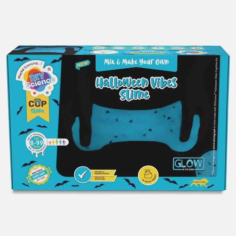 DIYScience Halloween Vibes Slime Kit, Glow in The Dark Slime Making Kit, Scented Slime Glitter Glue, Activator Gel, Aqua Blue Glow in The Dark Powder, Scary Bats Toppings
