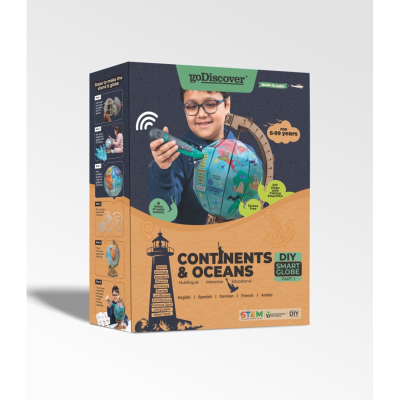 goDiscover DIY Globe  Continents and Oceans – Multicolor