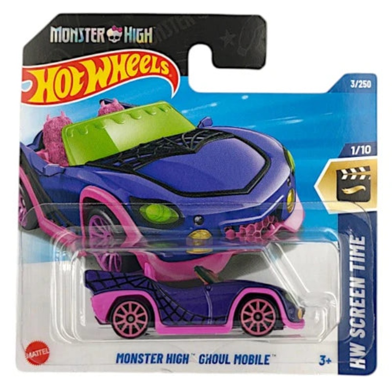 Hot Wheels Imported Premium – B Case – Monster High Ghoul Mobile – HW Screen Time – Long Card