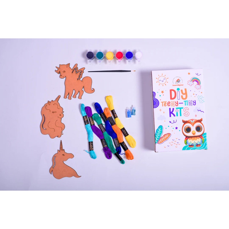 ilearnngrow Teeny Tiny DIY Unicorn Thread Kit for Kids  Paint, Glitter & Thread Craft Set