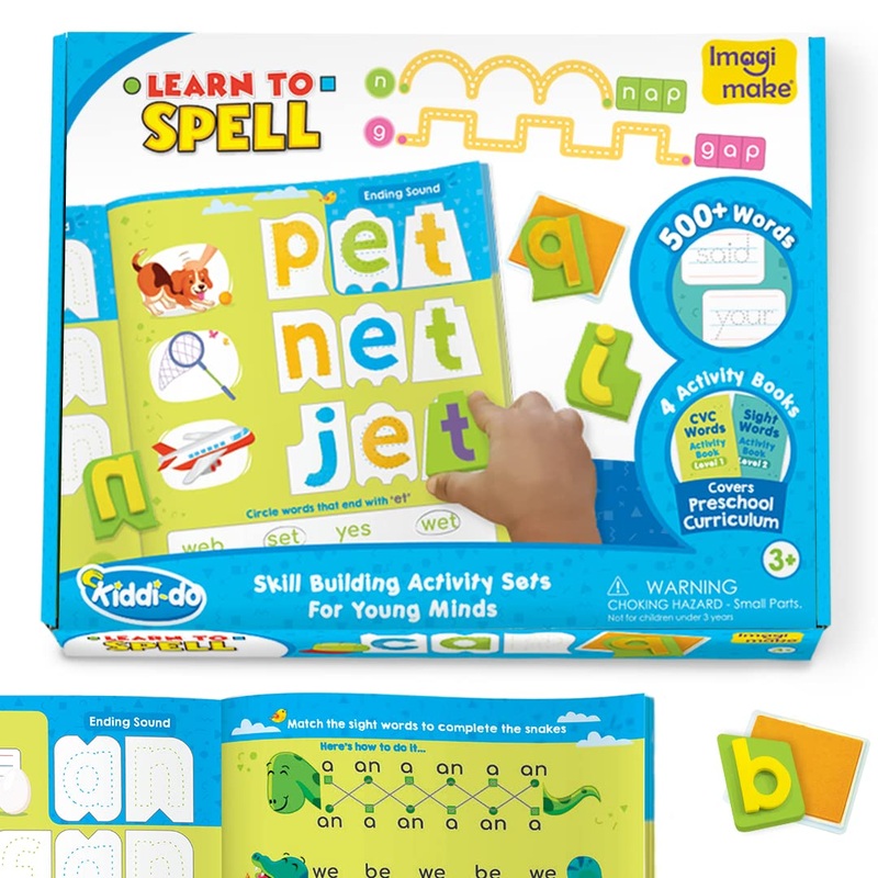 Imagimake Learn To Spell – Preschool Learning Activities – Includes Sight Words, CVC Letters, Phonics Books For Beginners – Educational Toys for Kids