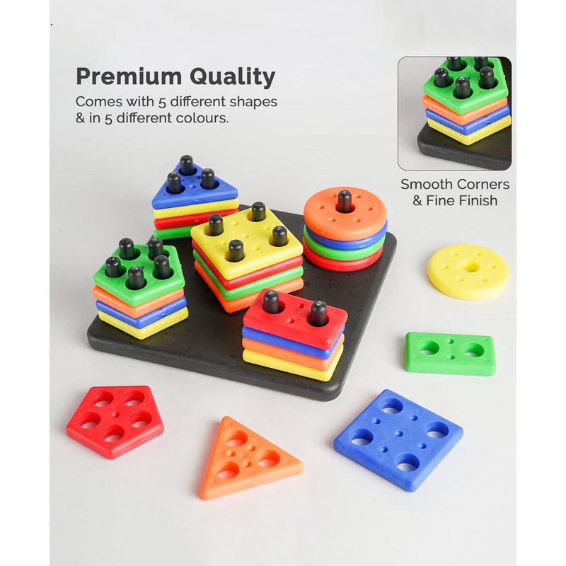 Shape Stacker Square Smart Activity Fun and Learning Geometrics Shape Sets & Stacking Toys Sorter blocks for kids Multicolor