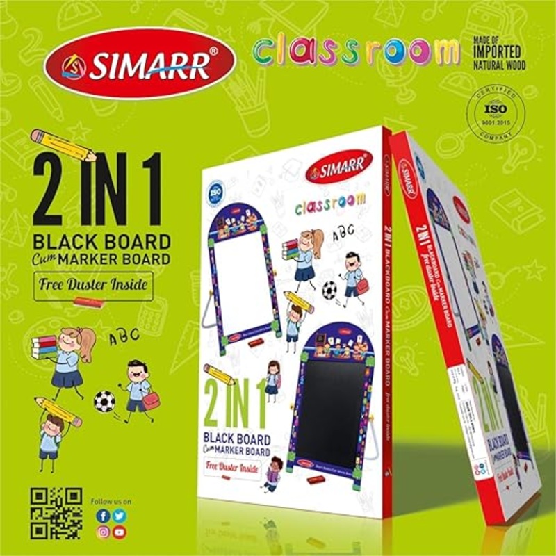 SIMARR 2 in 1 Blackboard Cum Whiteboard with Marker For Kids – Multicolor
