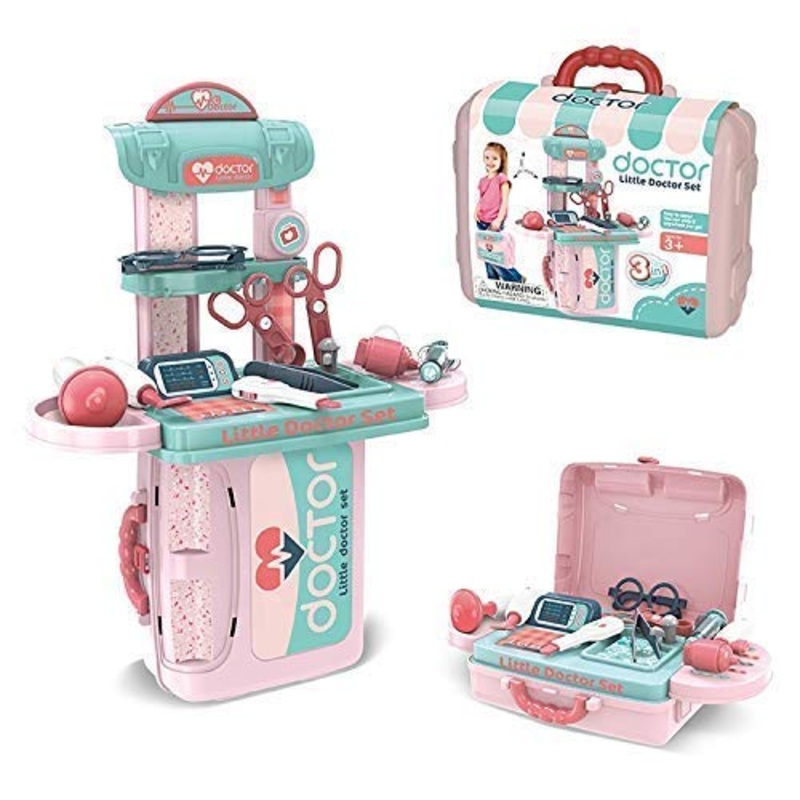 3 in 1 Doctor Set Toy with Portable Medical Clinic Suitcase & Equipment for Little Doctor’s & Nurses,Doctor Kit Toy with Trolley Suitcase On Wheels