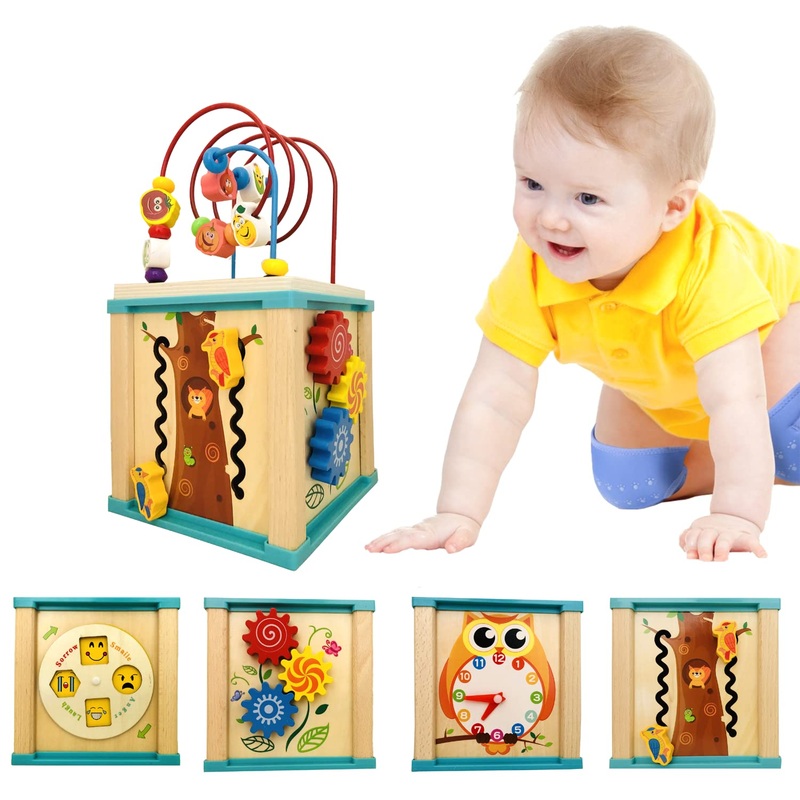5 in 1 Wooden Baby Activity Cube | Kids Learning Toys for Kids – Multicolor