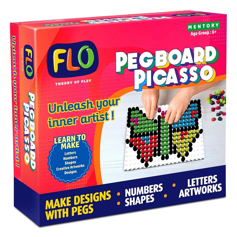 Flo Toys Pegboard Picasso  600 Pegs Montessori Sensory Puzzle Game for Kids | STEM Educational Toy for Brain Development | DIY Craft Board for Learning Alphabet, Numbers, Shapes & Patterns | Ages 6+