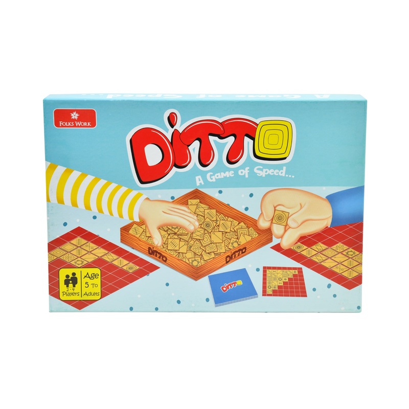 Folks Work DITTO Board Game – Wooden Tile Strategy Game for All Ages