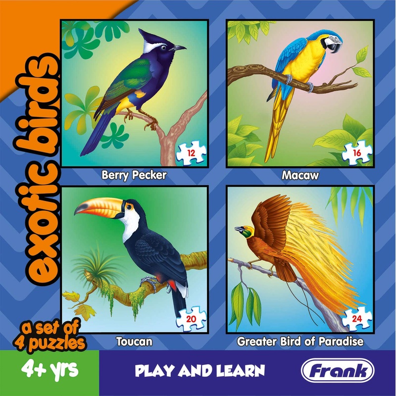 Frank Animal Puzzles for Kids – Exotic Birds – Set of 4 Jigsaw Puzzles for Kids