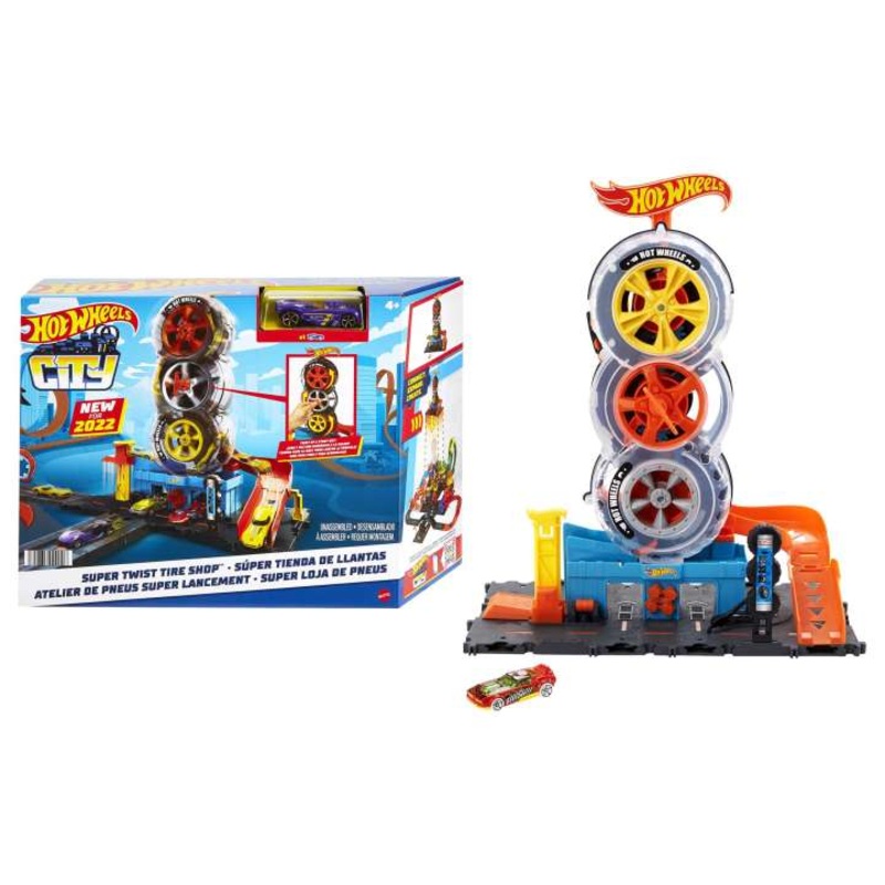 Hot Wheels City Super Twist Tire Shop Playset, Gift For Kids  – Multicolor