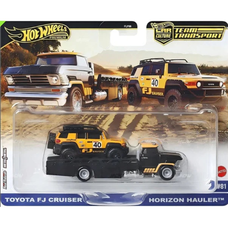 Hot Wheels Premium – Team Transport Combo Pack of 2 Models and Component Car – 73 Honda Civic Custom & Aero Lift | Toyota FJ Cruiser & Horizon Hauler | FLF56