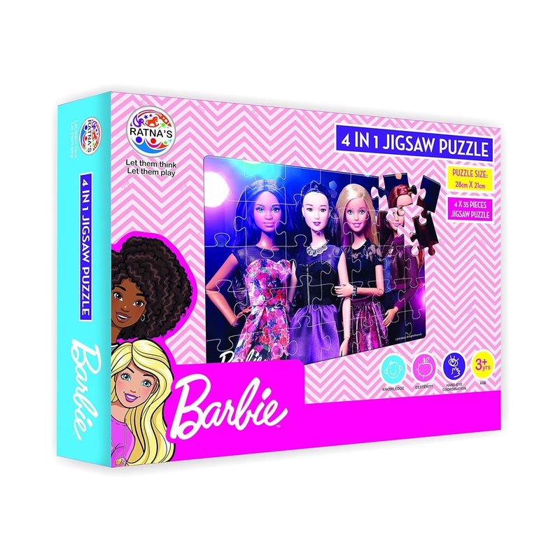 Ratna’s Barbie Jigsaw 4 in 1. 4 Different Jumbo Jigsaw Puzzles for Girls – Multicolor