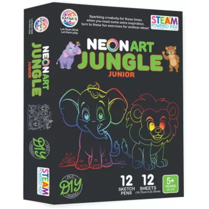 Ratnas Neon Art Jungle Junior Diy Painting Kit with 12 Sheets – Multicolor