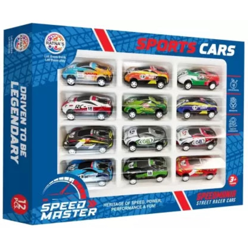Ratnas Sports Cars Speeed Master Pull Back 12 Mini Cars for Kids – Multicolour