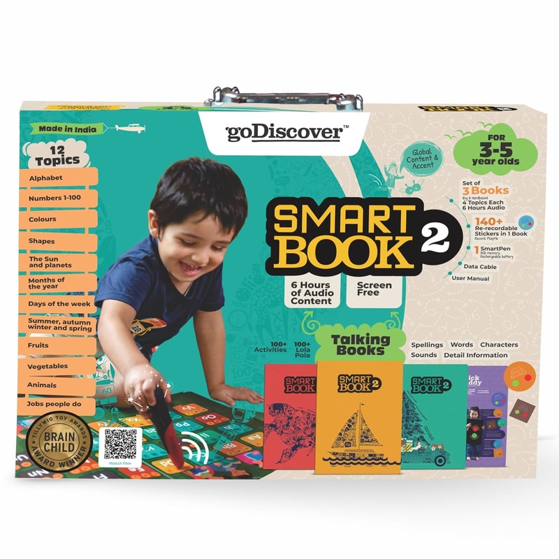 goDiscover SmartBook 2: Smart Books & Sticker Book with 280+ Re-Recordable Stickers with Talking Pen, Interactive Activity Kit for Kids, Early Childhood Homeschooling Learning Toys, Fun Games