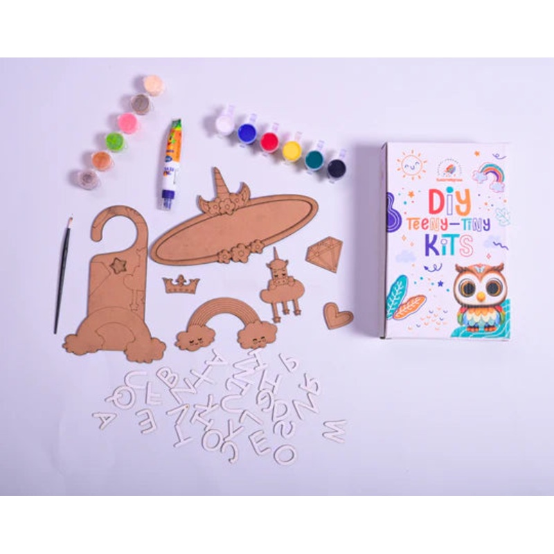 ilearnngrow Teeny Tiny DIY Unicorn Name Plate & Door Knob Kit  Room Dcor Craft Set for Kids