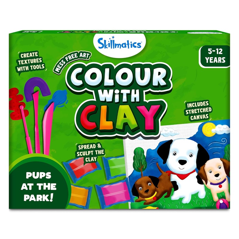 Skillmatics Art & Craft Kit – Colour with Clay, No Mess Art, Create A Clay Canvas of Pups at The Park