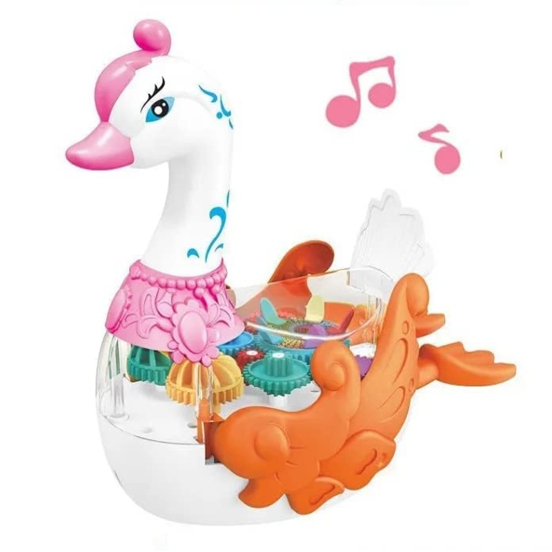 Battery Operated Transparent 3D Swan Toy – Gear Simulation Mechanical 360 Degree Rotation, Sound and Light Toy for Kids