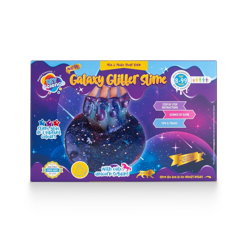 DIYScience Galaxy Glitter Slime Kit | Make Blue, Pink & Purple Scented Slime | 100% Safe & Non Toxic | Glitter | Stars & Unicorns Sprinkles | Smooth & Stretchy
