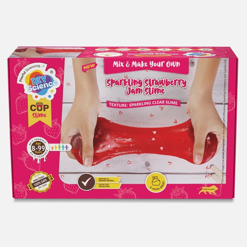 DIYScience Sparkling Strawberry Jam Slime Kit, Make Super Shiny and Stretchy Slime, Strawberry Scented Slime Glue, Activator Gel, Strawberry Slice Toppings