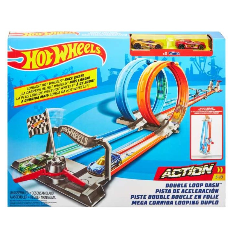 Hot Wheels Double Loop Dash, Track Set – Multicolor