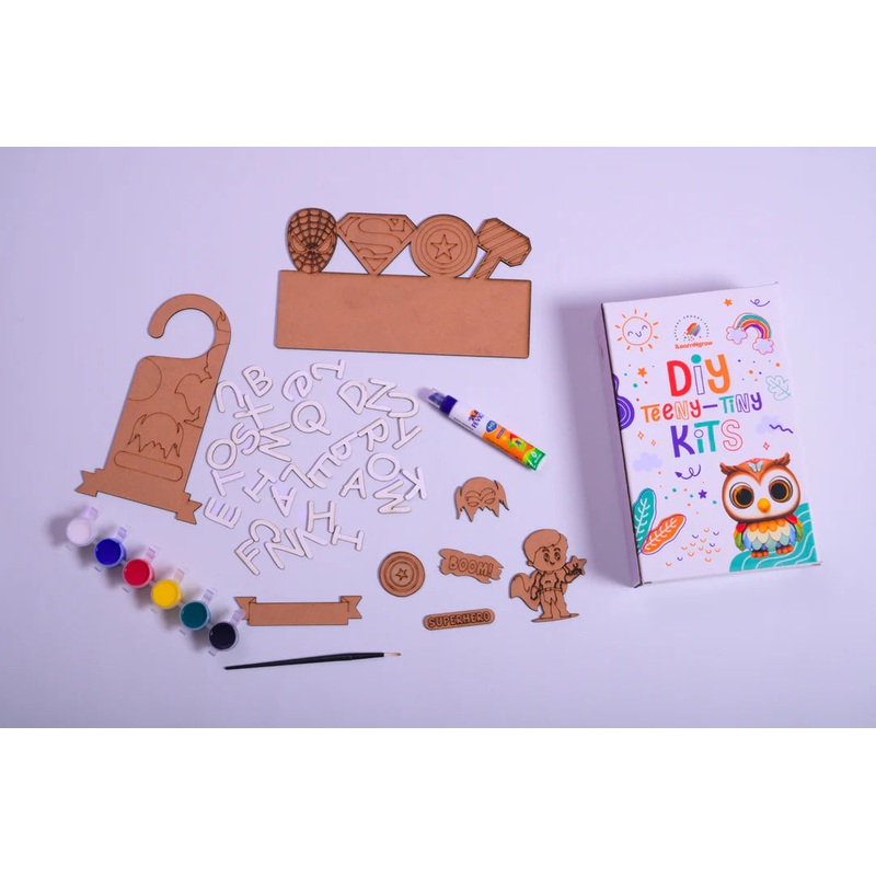 ilearnngrow Teeny Tiny Superhero DIY Name Plate & Door Knob Kit  Room Dcor Craft for Kids