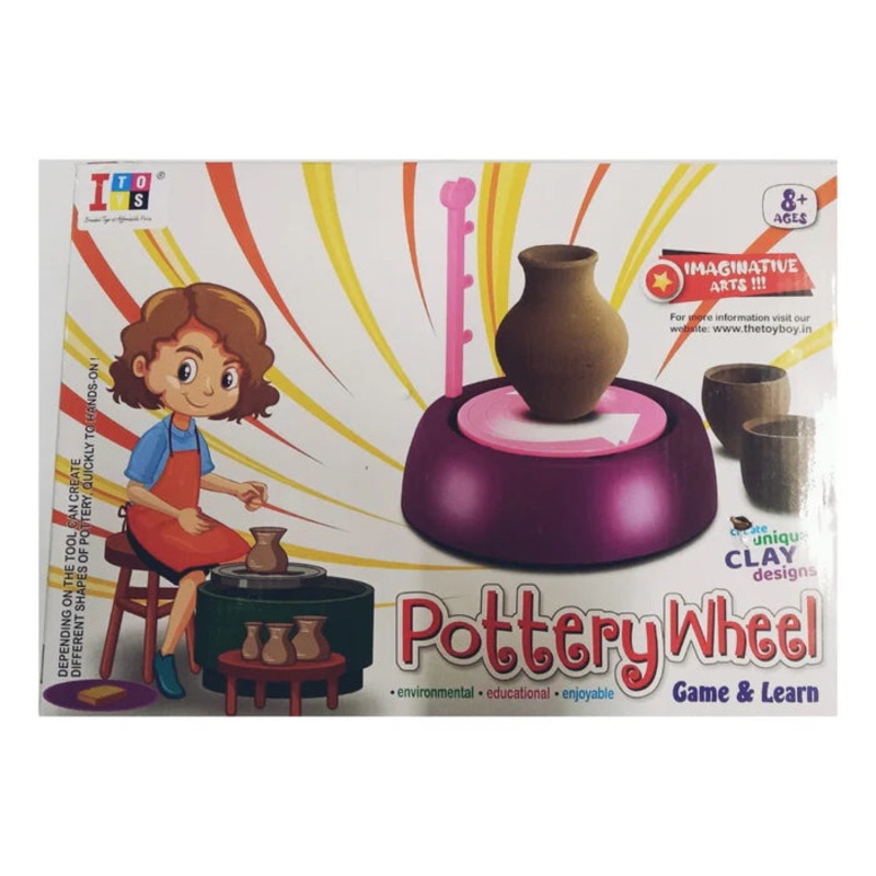 Itoys Kids Pottery Wheel Pottery with Clay for Kids Play Game – Multi-color