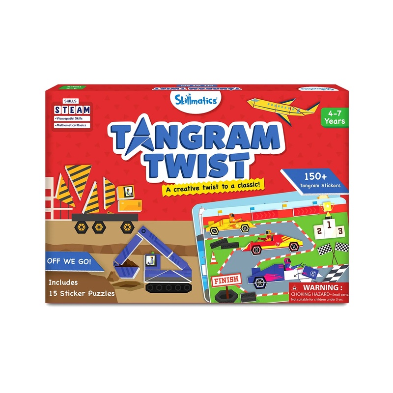 Skillmatics Art & Craft Activity – Tangram Twist, Vehicles, STEAM Toy, Craft Kits, Puzzles, DIY Activity, No Mess Sticker Art, Educational for Boys & Girls, Gifts for Ages 4 to 7