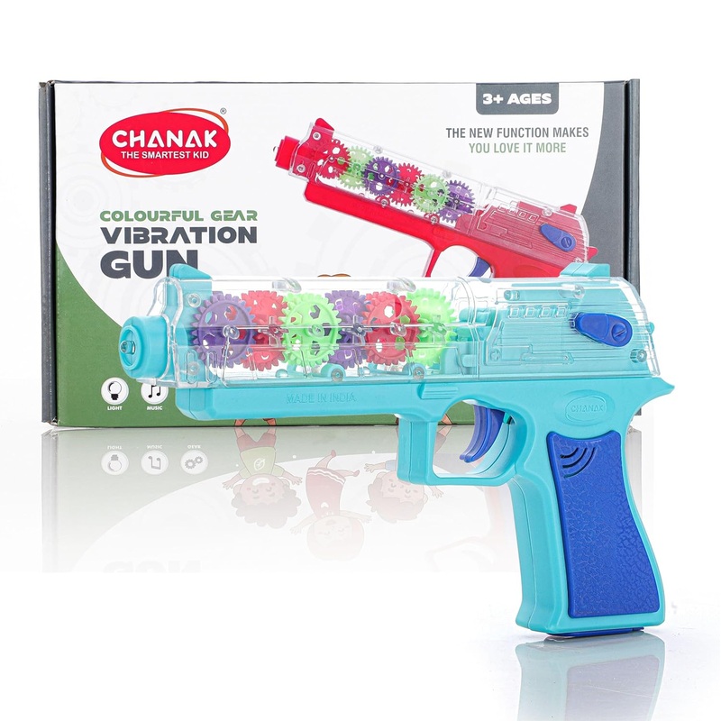 Chanak Transparent Gear Gun Toy for Kids, Electric Concept Gear Gun with Moving Gears, Vibration, Music & Lights for Kids – Color May Vary