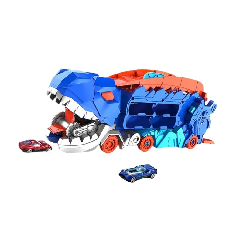 Dinosaur Track Toy, with Foldable Sliding Race Track, 2 mini Cars Transformable Into Standing Dinosaur – Color & Design May Vary