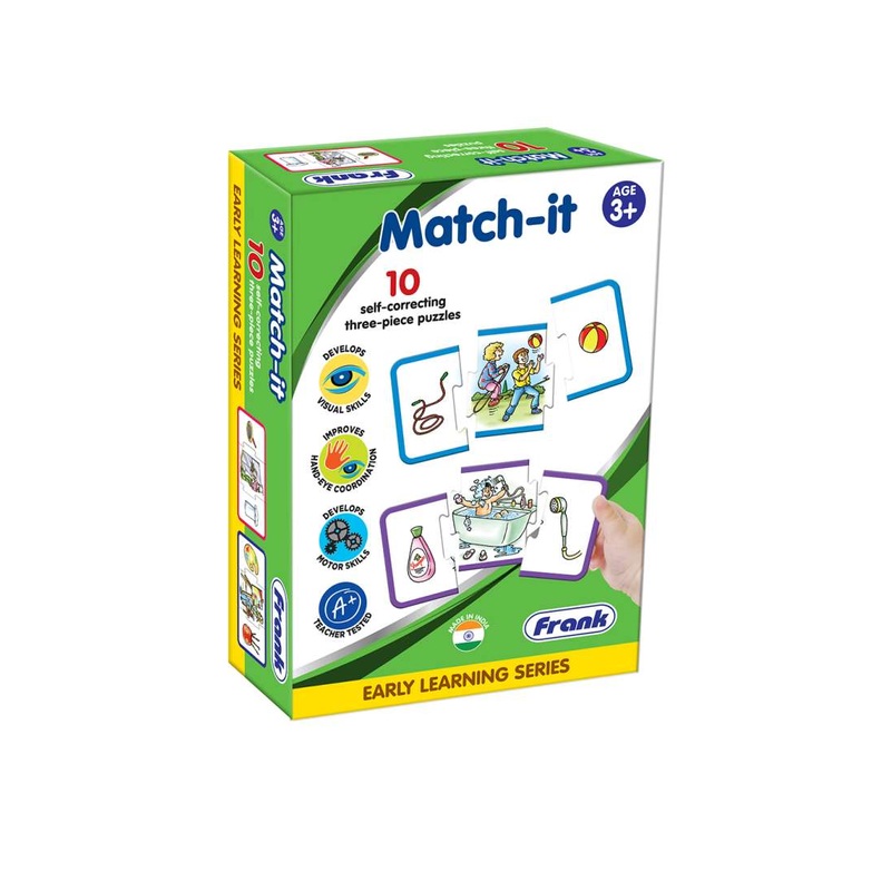 Frank Match-It Puzzle  30 Pieces, 10 Self-Correcting 3-Piece Puzzles, Early Learner Educational Jigsaw Puzzle Set – Multicolor