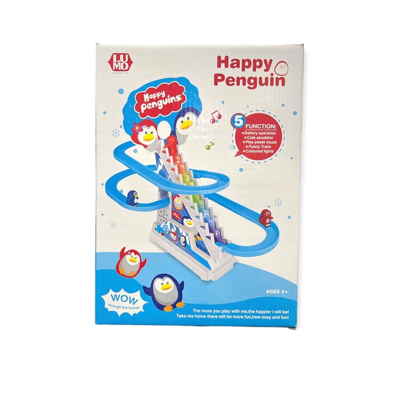 Lumo Happy Penguin Slide Toy Set – Funny Automatic Stair-Climbing Penguin Cartoon Race Track Set