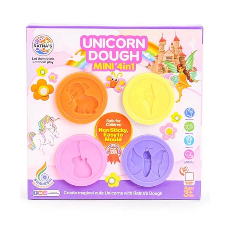 Ratnas mini 4 In 1 Unicorn Dough Art For Kids – Color and Design May Vary