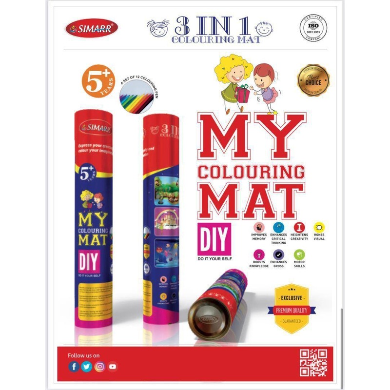 SIMARR 3 In 1 Washable and Reusable DIY Coloring Mat Sketch Drawing Mat for Kids with 12 Colourful pens – Multicolor