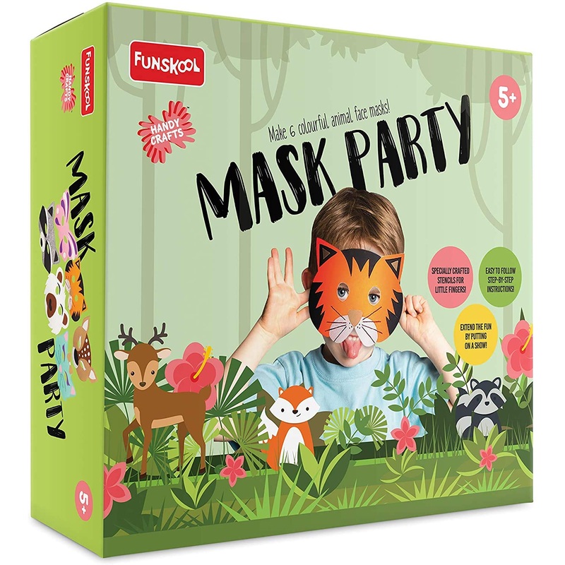 Funskool Handycrafts Mask Party , DIY face masks kids , Make many animal faces , Art and Craft Kit, DIY Kit, Ages 5 Years and Above, Multicolor