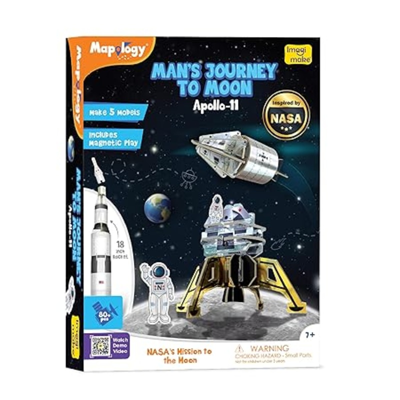 Imagimake Man’s Journey to Moon | Mission Apollo 11 | Rocket & Satellite Model Making Set | Astronaut & Space Kit – Multicolor