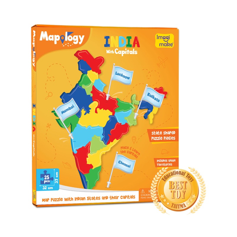 Imagimake Mapology India with State Capitals – 25-Piece Jigsaw Puzzle: Educational Learning Aid for Boys and Girls