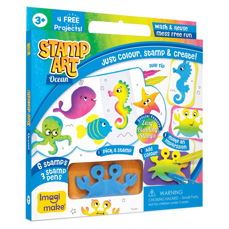 Imagimake Stamp Art Ocean Coloring & Stamping Set for Kids – Multicolor