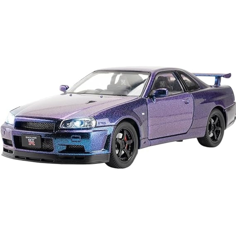 Nissan Skyline GT-R in Blue Purple Model Toy Car Opening Doors 1:24 Scale