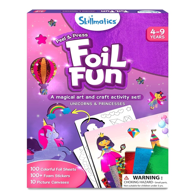 Skillmatics Foil Fun: Unicorns & Princesses Art Kit – No Mess, Creative Crafts for Kids, DIY Activity Set, Ideal Gifts for Ages 4-9, Travel-Friendly
