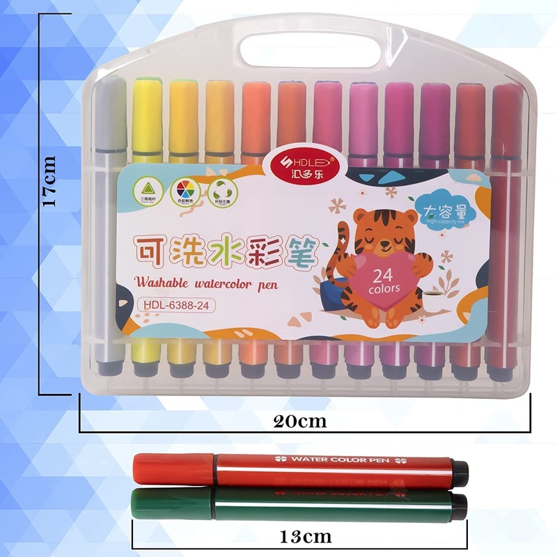 Washable Watercolor Pens Set – Coloring Kit Art Markers Color Sketch Pens Set Kids Artists Sketching Drawing Materials Craft – 24 Shades
