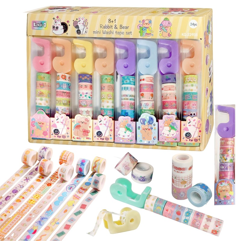 Washi Tape Set  Mini Decorative Masking with Dispenser, Paper Tape for Scrapbooking, Planners, Card, Gift Wrapping, DIY Decoration Tapes for Kids – Pack of 2 Pcs – 4 Rolls