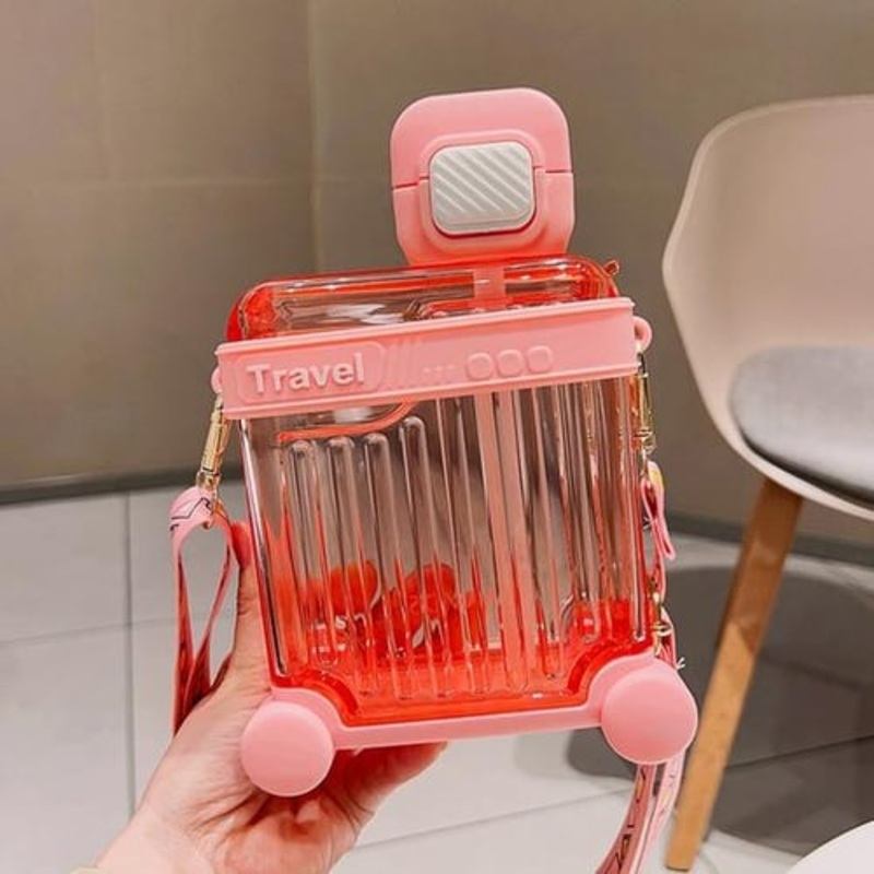 Water Bottle Large Capacity Straw Leakproof Portable Strap Adults Students Water Bottle Cup School Supplies(Pink)