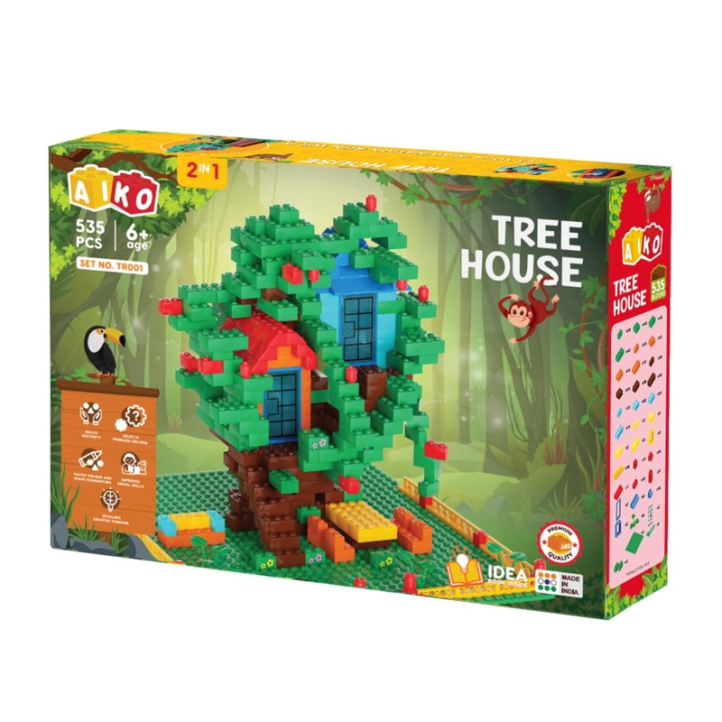 AIKO Tree House Building Blocks Set  535 Pieces | ABS Plastic Multi-Color Construction Toy | Includes Idea Booklet & Figurines | Creative Play for Kids 6+